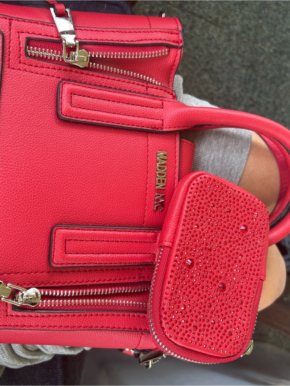 Red Handbag with Studded Pouch